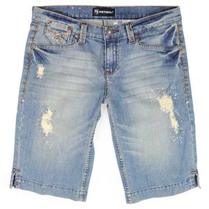 PJ Petrol Women's Tommie Bermuda Denim Jean Shorts Embellished Ripped Stretch 6